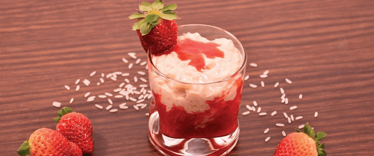 Arroz Doce com Calda de Morango