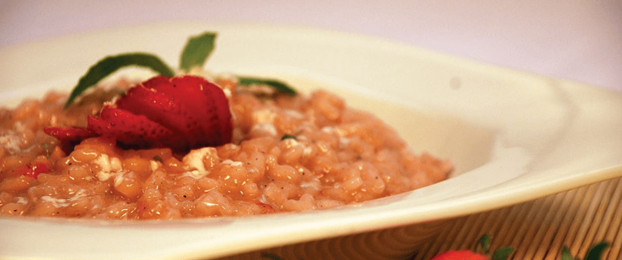 Risoto com Espumante, Morango e Chocolate Branco